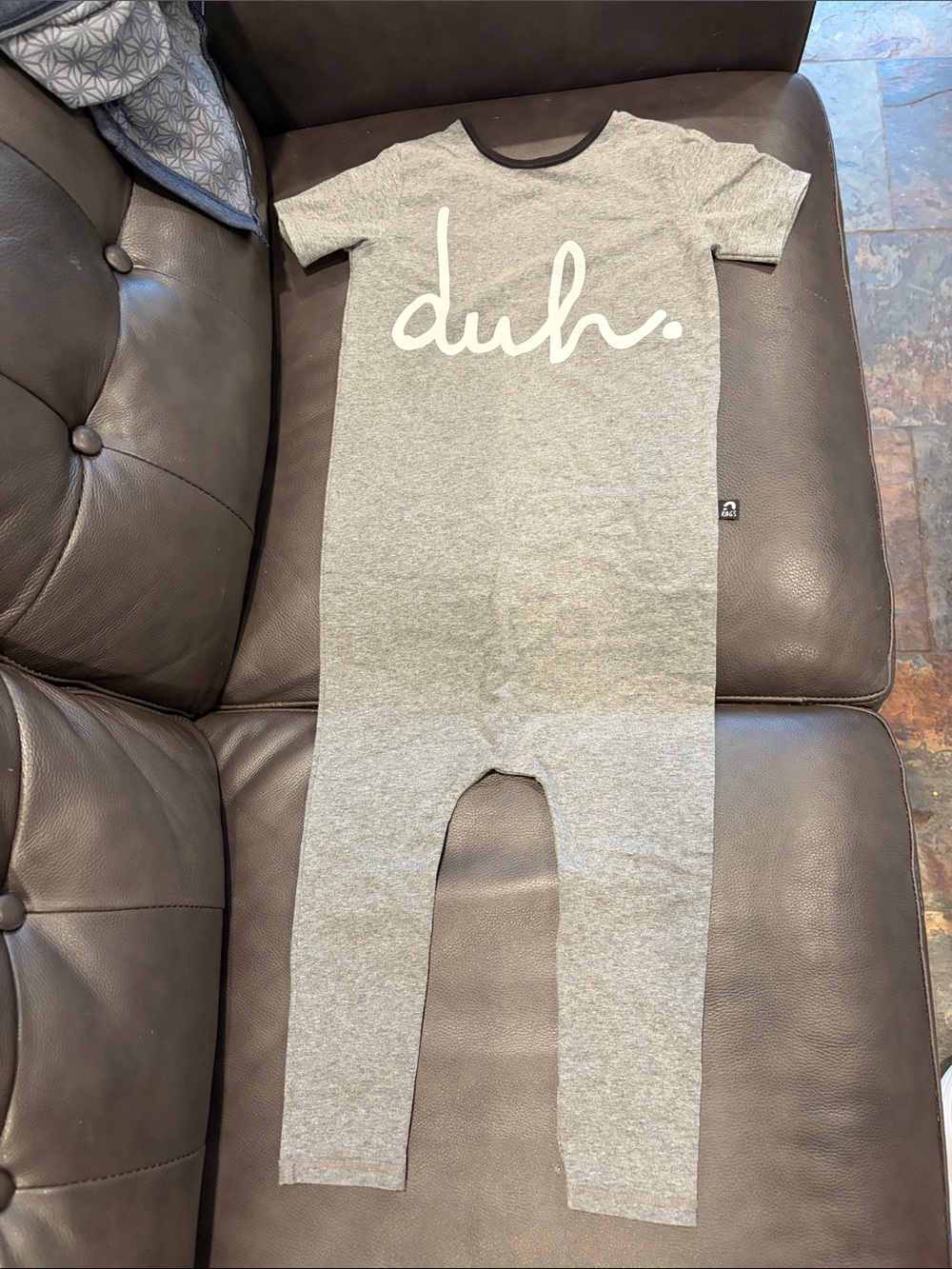Rags to Raches Gray 'duh.' Kids One-Piece Footie